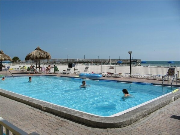 Swim in large heated beachside saltwater pool