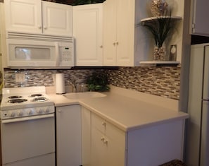 Equipped kitchen with refrigerator