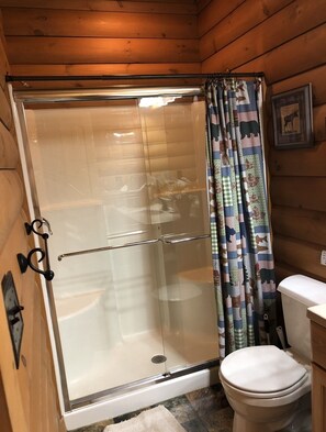 primary bath with double walk in shower.