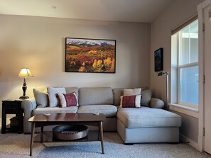 Living Area with back deck door overlooking San Juan River.