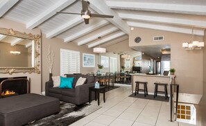 Double barstools, open kitchen granite counter top