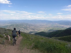 Lift served bike trails to the top of Bald Mountain just outside condo door.