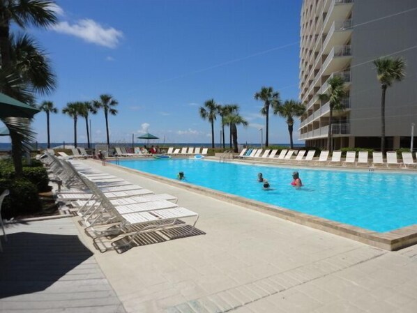 The pool that is just steps from the front door of E bldg, 1 of 3 pools 