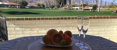 View of the golf course and mountains from the patio