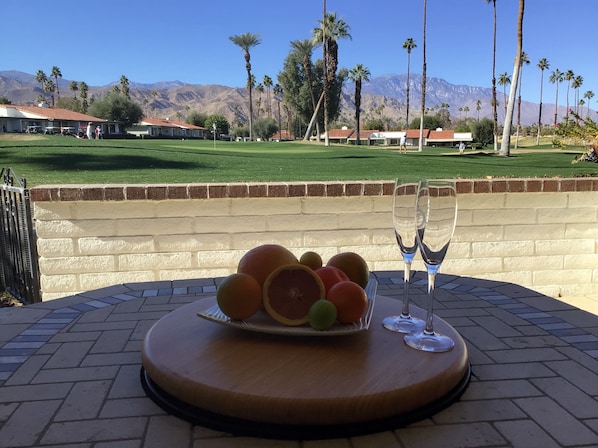 View of the golf course and mountains from the patio