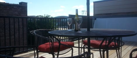 The rooftop deck is a great place to relax and wind down.