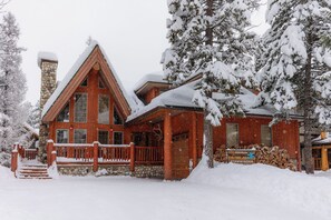 Exterior of our chalet with parking for 4-5 vehicles.  