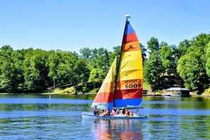 View from our dock (with cousins on the sailboat!)