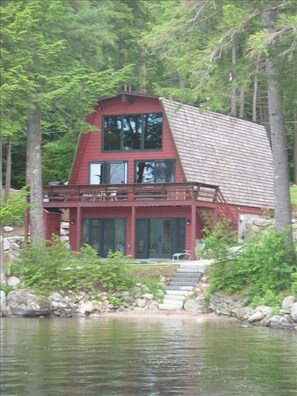 View from the lake with granite steps to beach.