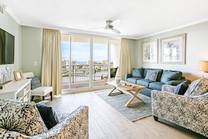 Coastal inspired furniture was customized to enhance the beachy condo feel.


