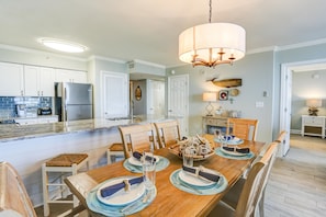Enjoy casual counter top meals or seating for six when eating at home.
