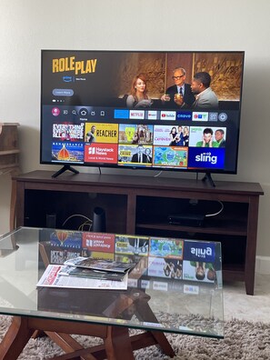 55" TV in family room (Fire TV and cable)