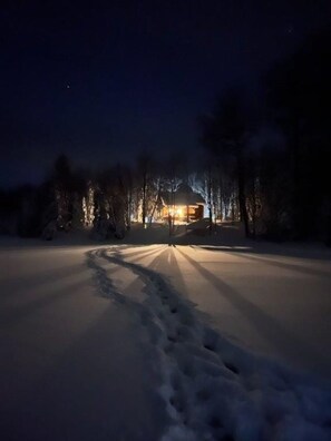 Dec. 26, 2022 Amazing Winter view of cabin from lake.