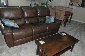 Leather couch and coffee table 