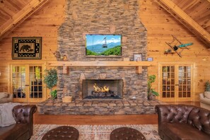 Massive gas fireplace.