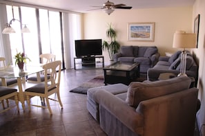 Living Room is beautifully appointed and has a 50" Flat Screen & DVD