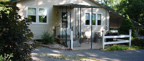 The front seating area has a grill and space for seating