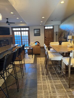 First floor kitchen, dining room and living room