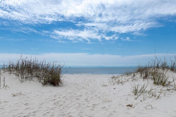 Enjoy the beautiful white sand and wide beach. 