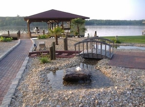 Dock and landscaped rock area