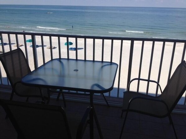 ENJOY YOUR MORNING COFFEE ON THE BEACH EVERY MORNING WITH COMFORTABLE SEATING.