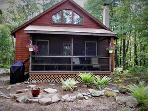 Back of cabin with screened porch