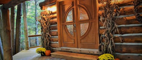 Front door with fall decorations