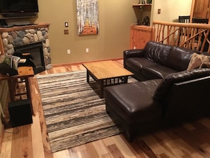 Living room updated in 2019 with new hickory floor