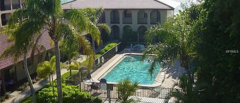 Overhead view of condo and the Gulf