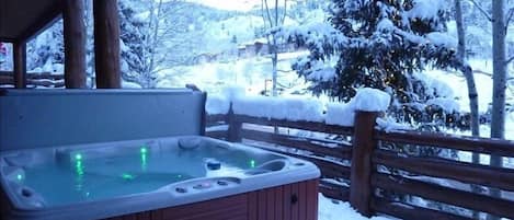 Hottub on a wintry evening.