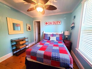 bedroom with double bed and on suite bathroom