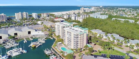 white sand beach shown here 1 block from this penthouse condo- closest to beach