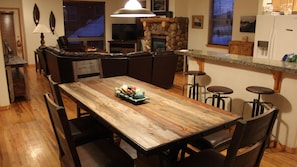 New dining room set which easily seats ten.