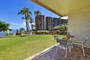 Looking out towards the beachfront pool.
