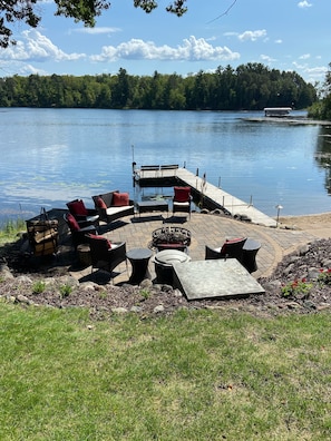 Beautiful paver firepit overlooking Rush Lake