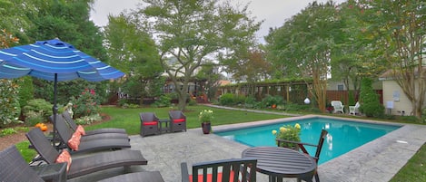 Large Patio with Pool and Gardens.