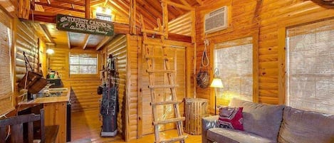 All that glitters may not be gold, but the glowing woodwork lends a vibrant energy to the cabin's interior. You'll also enjoy the added comforts of AC and satellite TV!