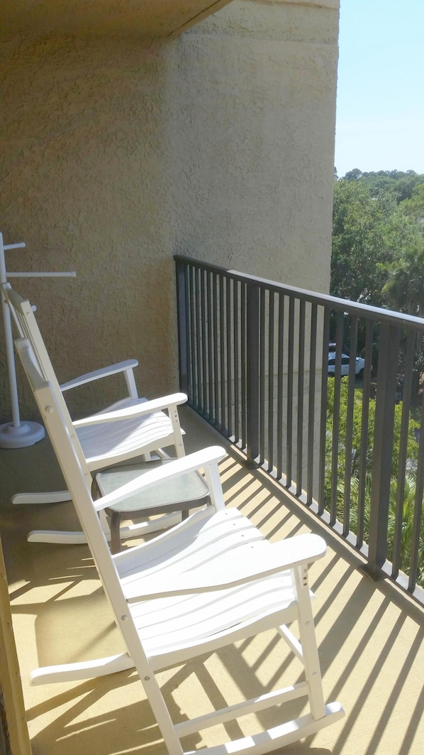 Balcony off Master bedroom. Great for coffee in the morning or wine at night.