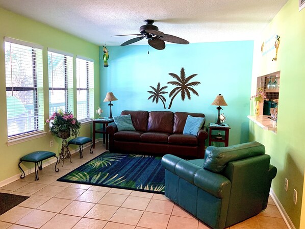 Living Room with Queen Sleeper, 55” (2020)Fire TV.