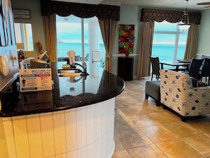 View of ocean from kitchen and condo entrance