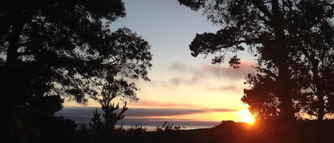 sunset over the Pacific from deck