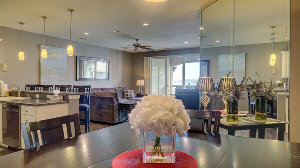 Large, open floor plan. All the comforts of home! Great views of the lake!