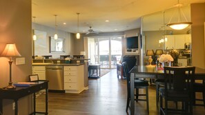 Large open floor plan overlooking the lake. Gas fireplace. Roku enabled TV's
