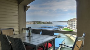Covered balcony overlooking the lake