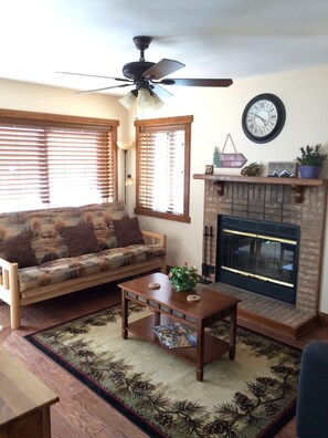 Living room , wood fireplace  