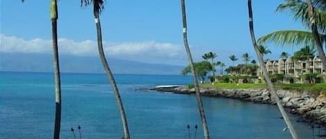 View from the lanai overlooking Honokeana Cove with Molokai in the background