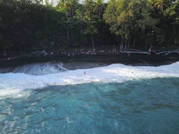 Just 1 of 4 local black sand beaches, which is just a short drive from studio. 