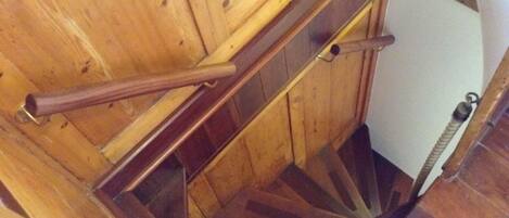 Feature wooden staircase viewed from 1st floor
