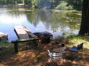 The front yard area, showing fire being readied for grilling