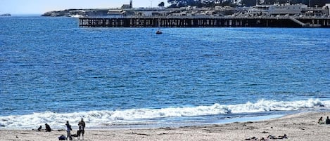 Beautiful Seabright Beach with views towards the Lighthouse and the Municipal Wharf and Steamer's Lane beyond.